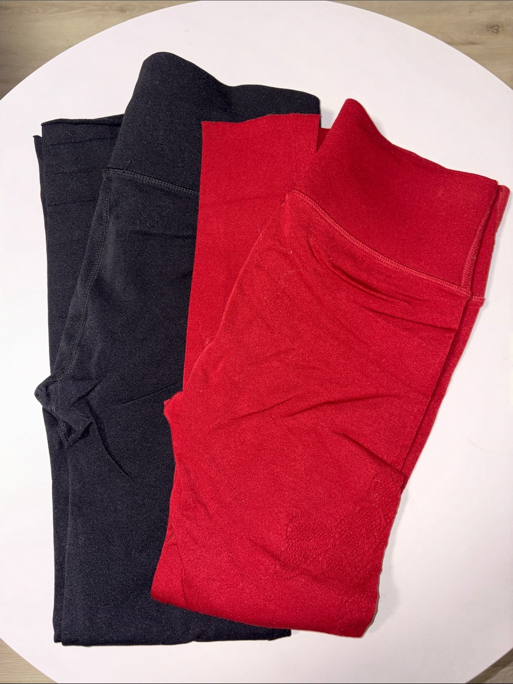 Fabletics Red and Black High-Waisted Leggings
